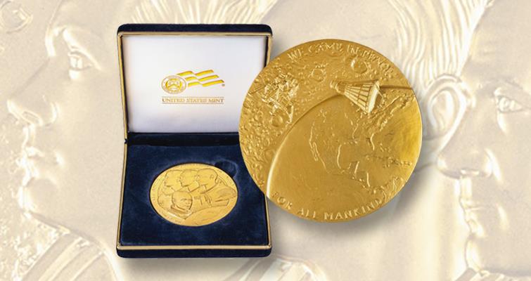 Buzz Aldrin’s New Frontier congressional gold medal in its original U.S. Mint presentation box sold for $226,800 at a July 26 Sotheby’s auction featuring items from the famed astronaut’s personal collection
