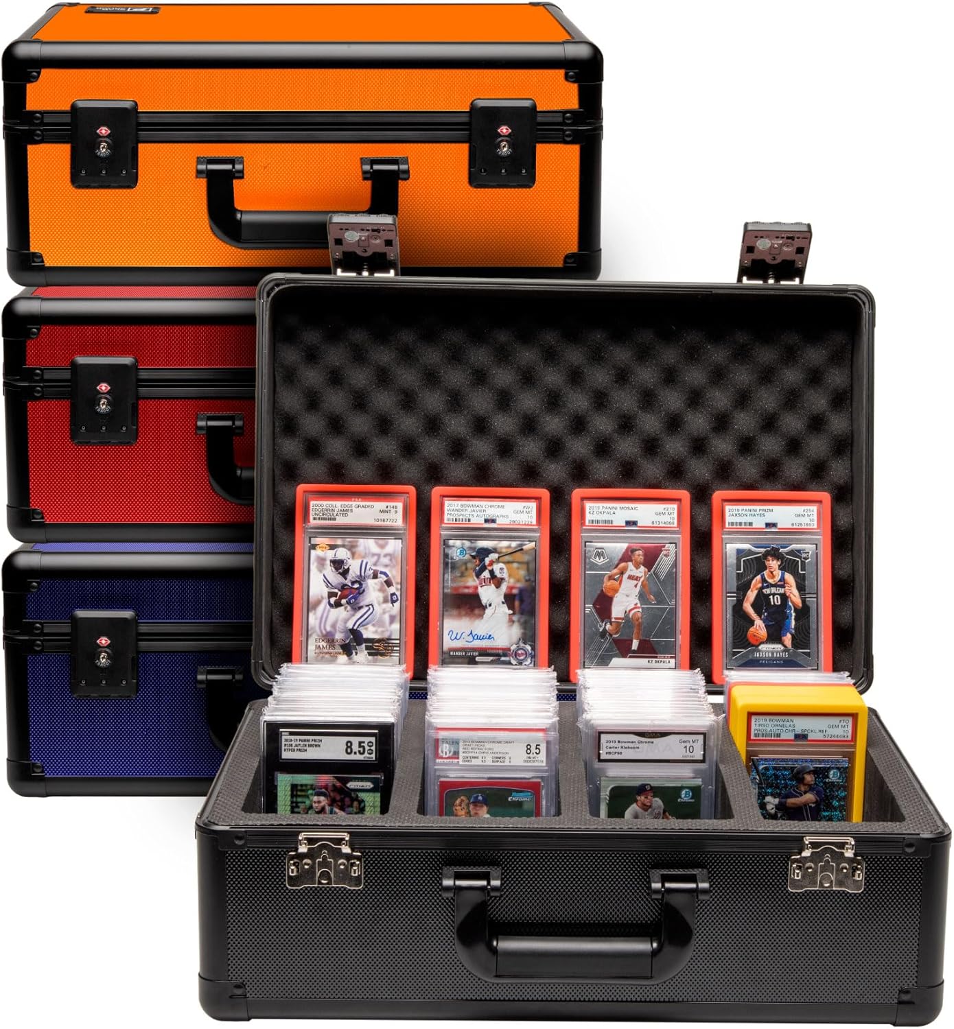 SLAB ARMOR 4 Row Graded Card Storage Box PSA Slab Case For Graded cards Hold 160+ Slabs Graded Card Case PSA Graded Card Storage Sports Baseball Card Collector Gifts TSA approved lock (BLACK)