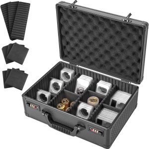 LOCKCURX Graded Coin Storage Box – Holds 120 NGC/PCGS Slabs, Secure Coin Collector Case with Combination Locks, Organizer for Graded Coins Collection, Black